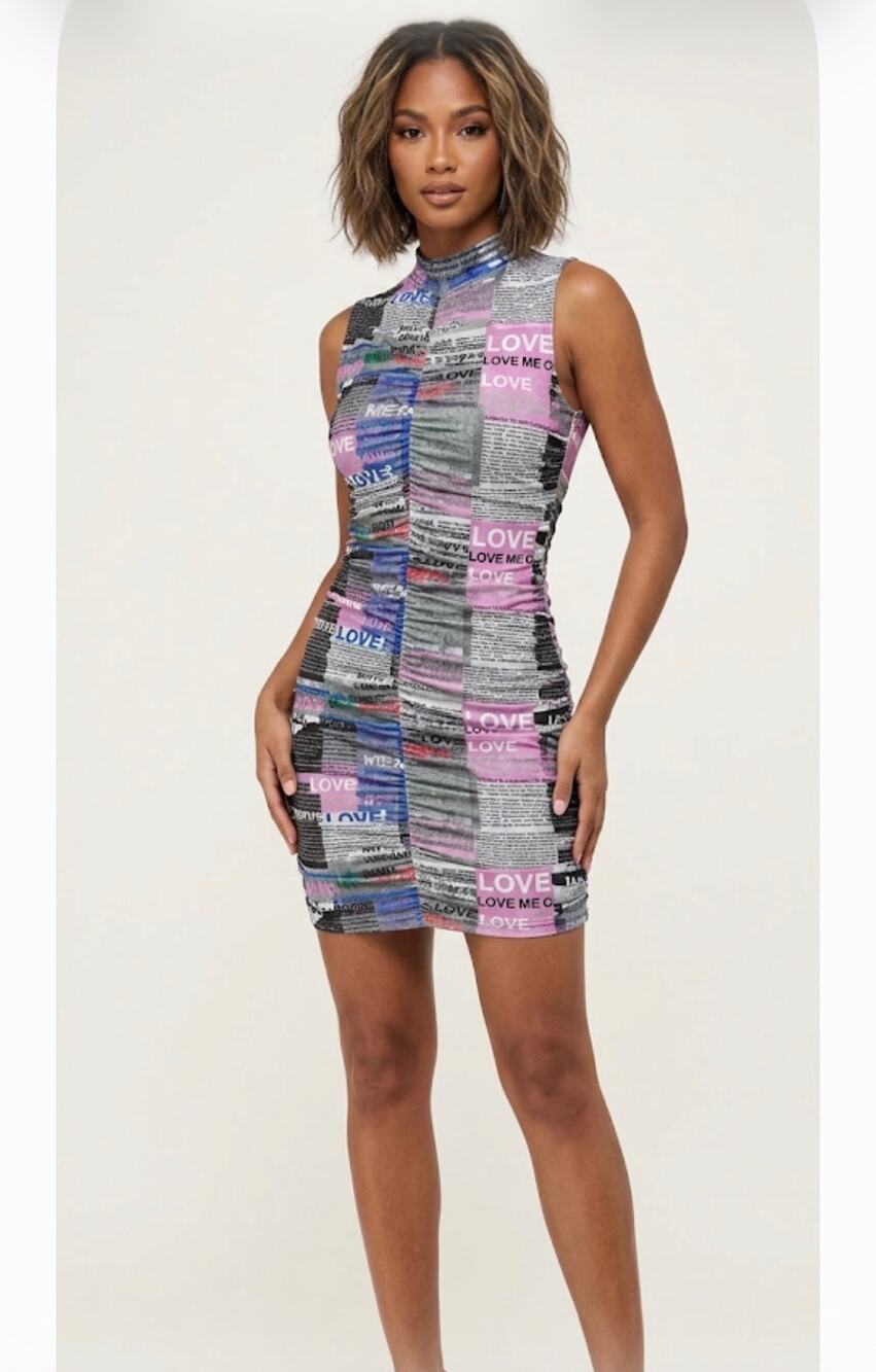 CAPSULE Graffiti Print Ruched Sleeveless one piece Romper Sz Large NWT mock neck